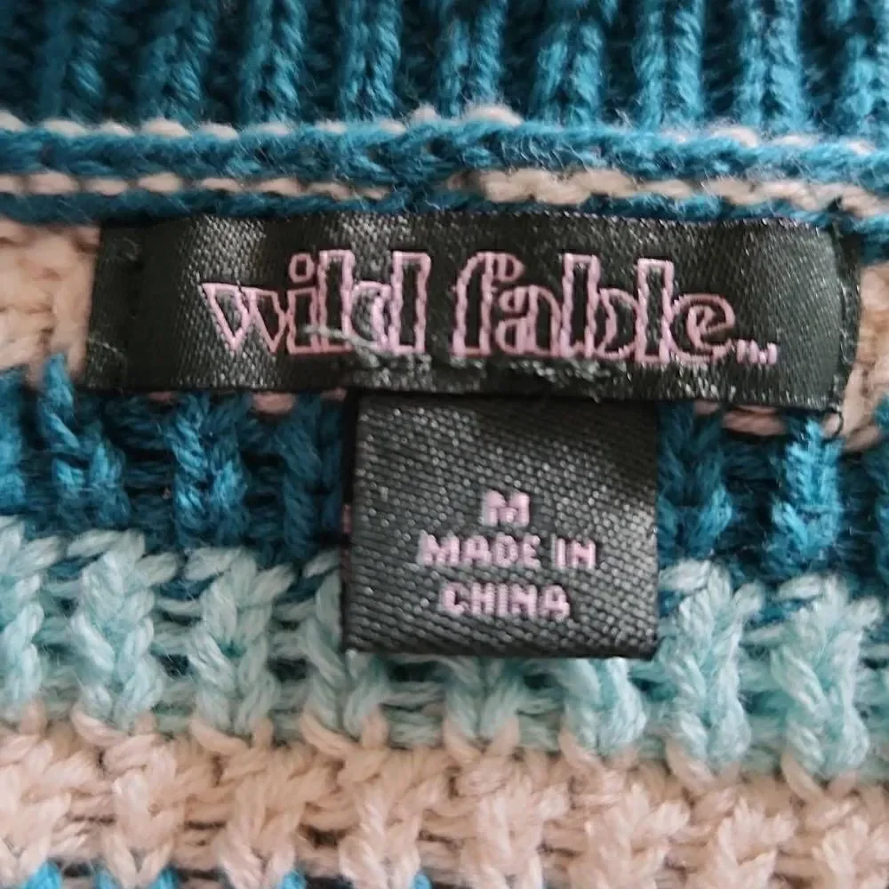 Wild Fable Ladies Size S/M Blue White Knit Crop Top & Skirt Set